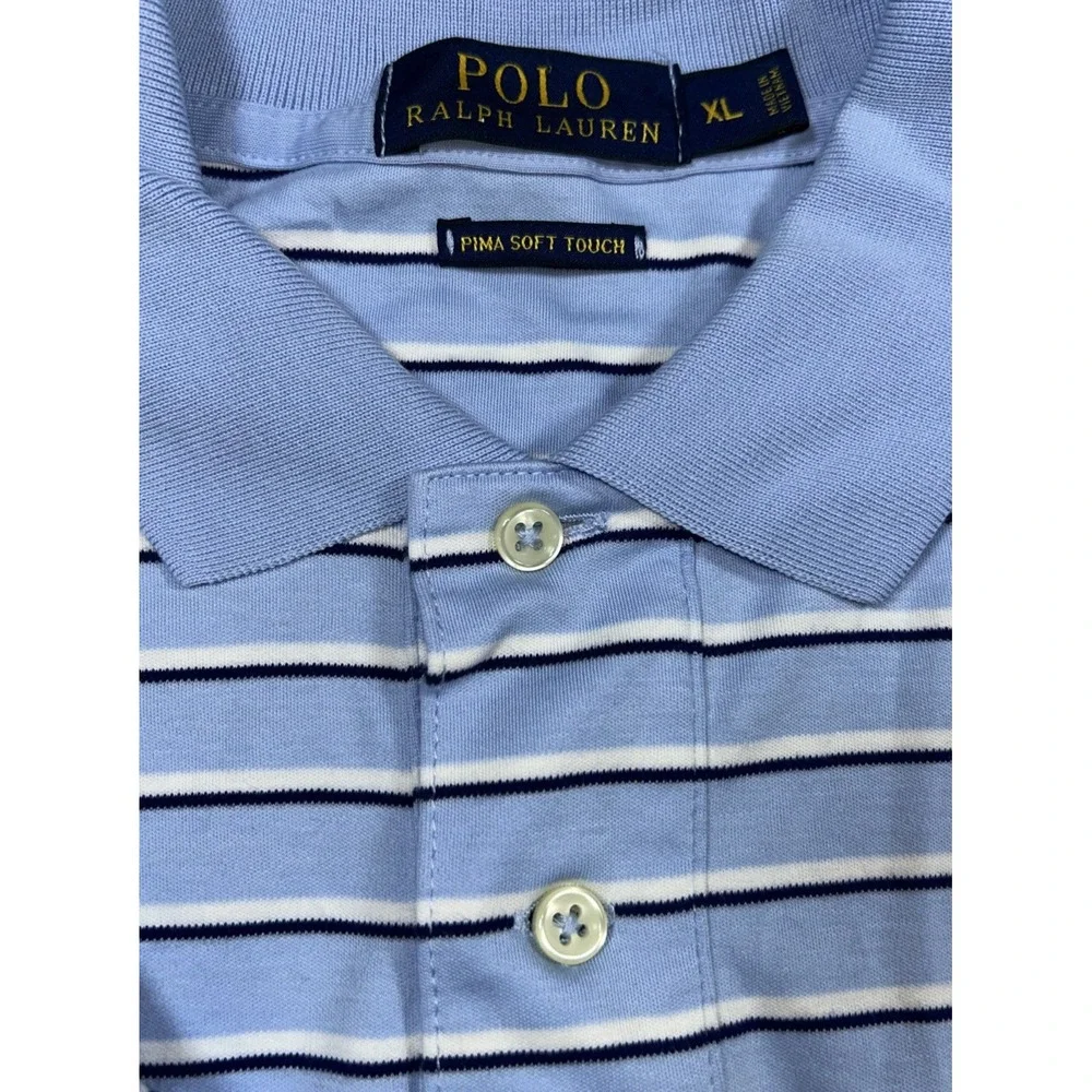 Pooo Ralph Lauren Pima Cotton Men's XL Baby Blue Navy White‎ Stripes Flesh Pony